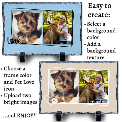 Large Personalized Pet 2-Photo Slate – 7.5"x11.5" Custom Dog & Cat Keepsake Gift