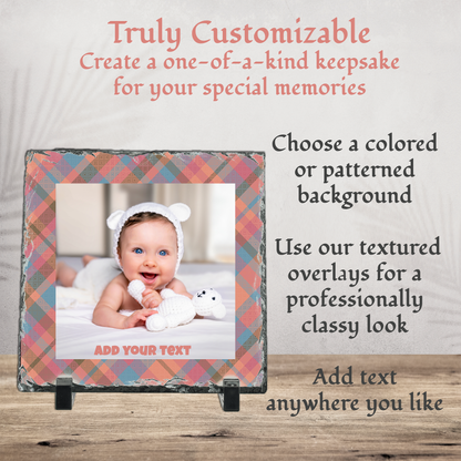 Personalized Photo Slate with Colored Border – Square 6x6", 8x8", 12x12" Custom Stone Picture Gift