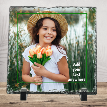 Personalized Photo Slate with Custom Border - 6x6", 8x8", 12x12" Natural Stone Picture Keepsake