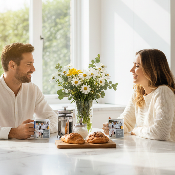 5-Photo Coffee Mug + 3 Custom Messages — Personalized 11 & 15 oz Ceramic