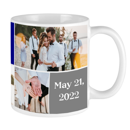 5-Photo Coffee Mug + 3 Custom Messages — Personalized 11 & 15 oz Ceramic