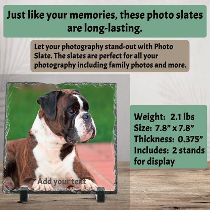 Personalized Photo Slate with Custom Border - 6x6", 8x8", 12x12" Natural Stone Picture Keepsake