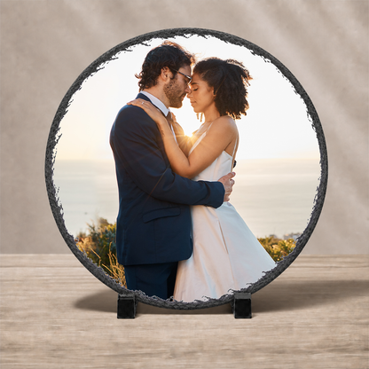 Personalized Photo Slate – Round 12" Diameter Custom Stone Picture Gift