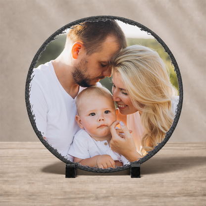 Personalized Photo Slate – Round 6" Diameter Custom Stone Picture Gift