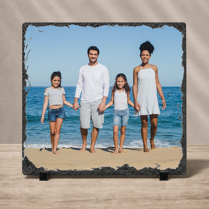 Personalized Photo Slate – Square 6x6", 8x8", 12x12" Classic Natural Stone Picture Keepsake.  Optional Text.