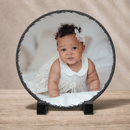 Personalized Photo Slate – Round 6" Diameter Custom Stone Picture Gift