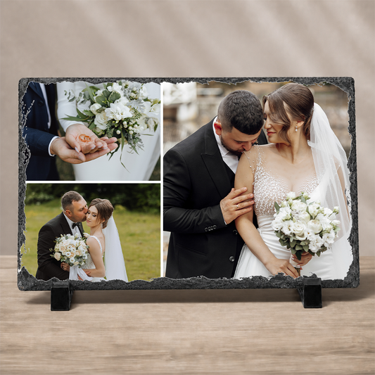 Large 3-Photo Collage Slate – 7.5"x11.5" Personalized Stone Picture Keepsake