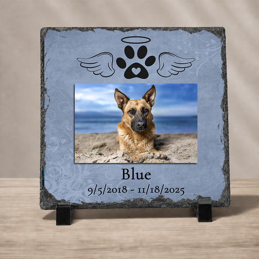Pet Memorial Photo Slate - 6x6", 8x8", 12x12" Personalized Dog and Cat Memorial Gift with Photo.  Text is Optional.