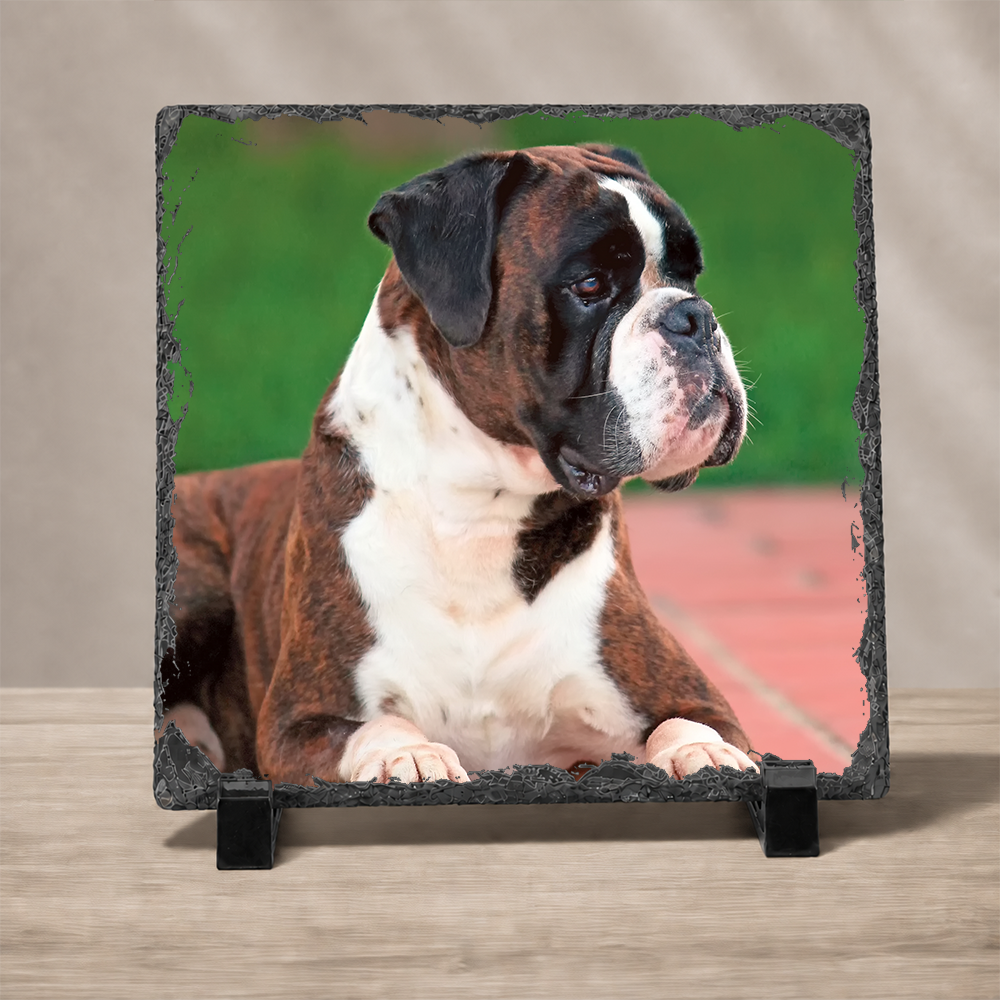 Personalized Photo Slate – Square 6x6", 8x8", 12x12" Classic Natural Stone Picture Keepsake.  Optional Text.