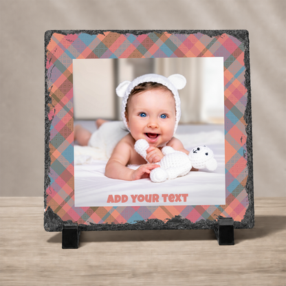 Personalized Photo Slate with Colored Border – Square 6x6", 8x8", 12x12" Custom Stone Picture Gift