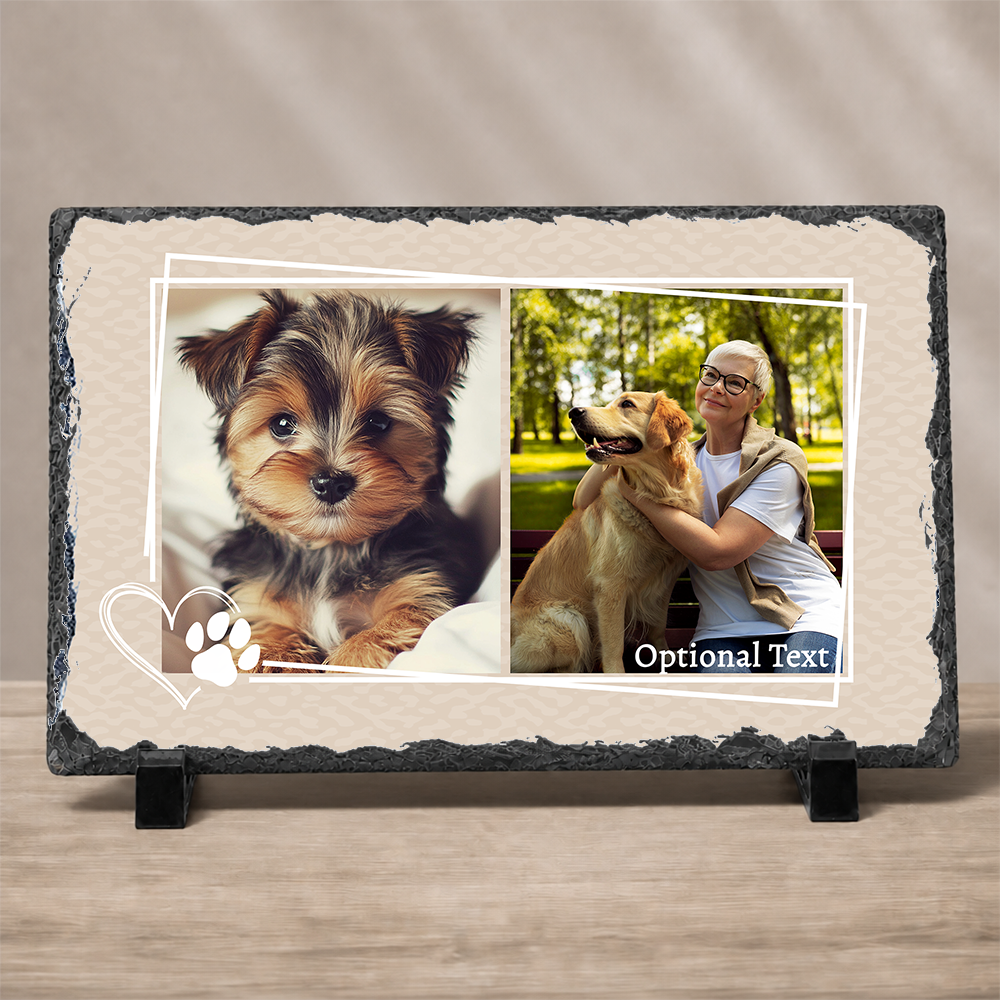 Large Personalized Pet 2-Photo Slate – 7.5"x11.5" Custom Dog & Cat Keepsake Gift