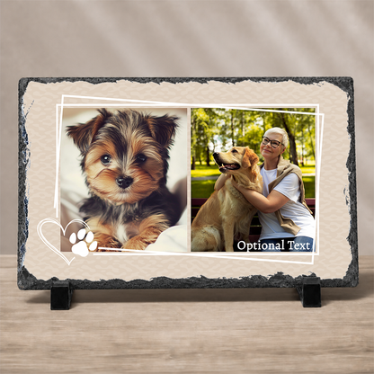 Large Personalized Pet 2-Photo Slate – 7.5"x11.5" Custom Dog & Cat Keepsake Gift