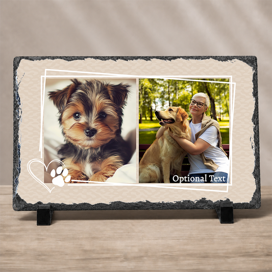Large Personalized Pet 2-Photo Slate – 7.5"x11.5" Custom Dog & Cat Keepsake Gift