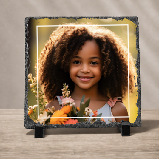 Personalized Photo Slate with Custom Border - 6x6", 8x8", 12x12" Natural Stone Picture Keepsake