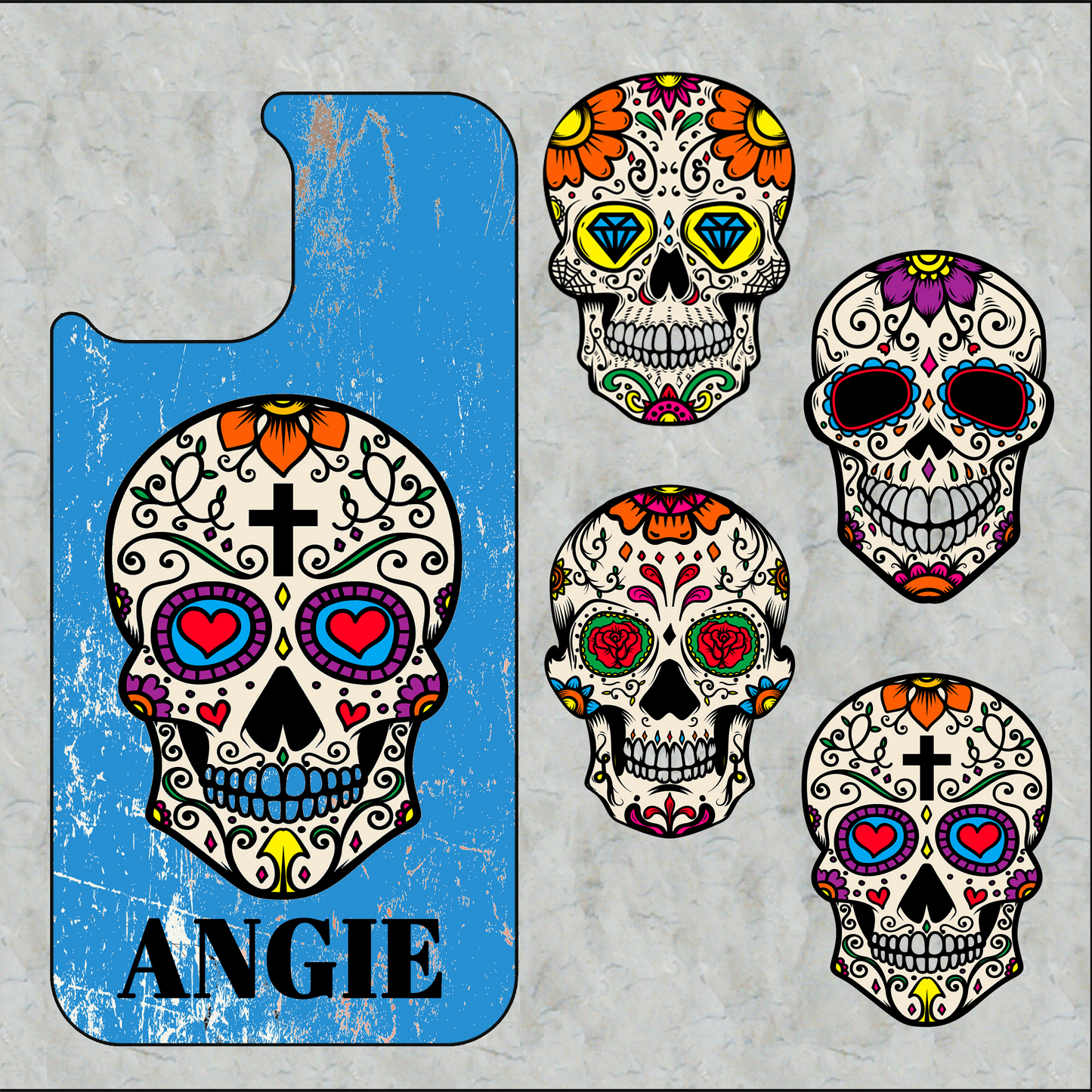 Custom Sugar Skull iPhone Cases for Models 12, 13, 14, and 15 - Personalized and Unique