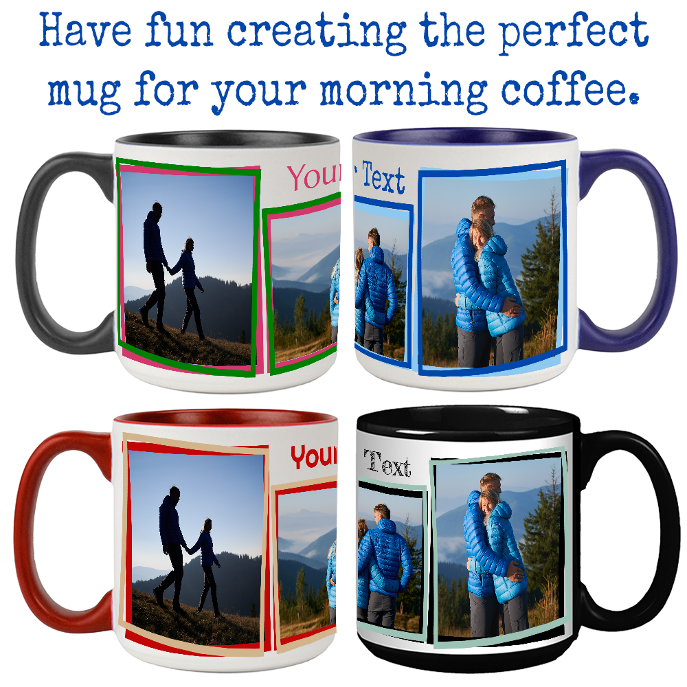 Jumbo 20 oz Photo Mug — 3 Double Framed Photos + Custom Text | Large Ceramic Gift