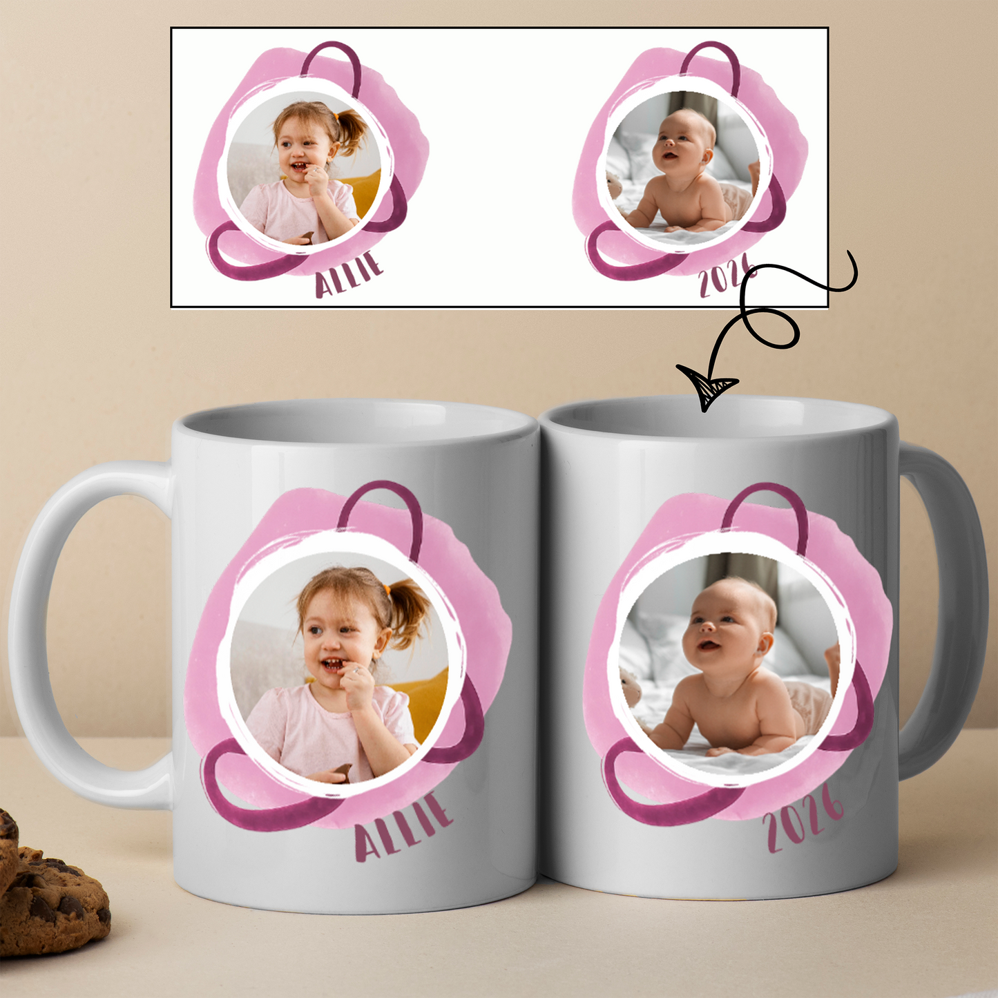 Custom Photo Mug - Watercolor with Photo and Name (2 Images)