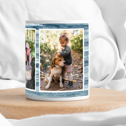 3-Photo Coffee Mug with Custom Background — Personalized 11 & 15 oz