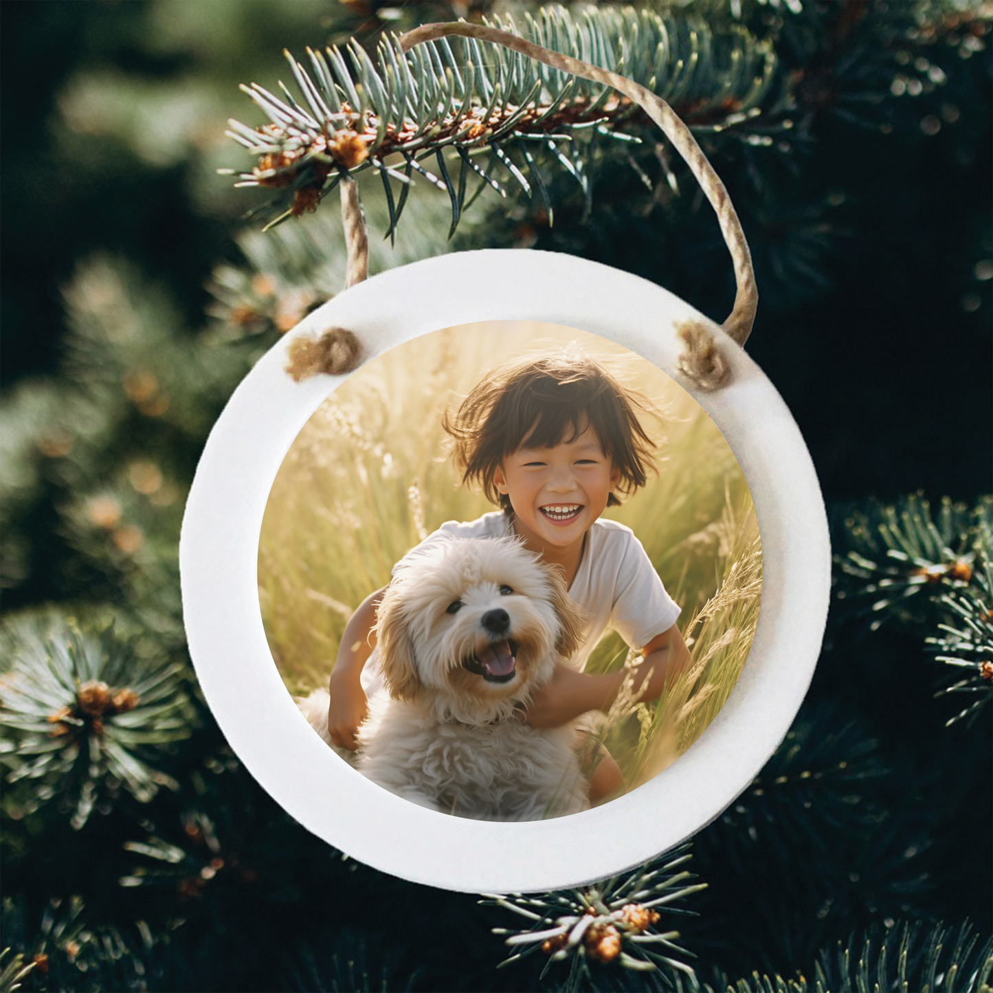 White Wood Circle Ornament