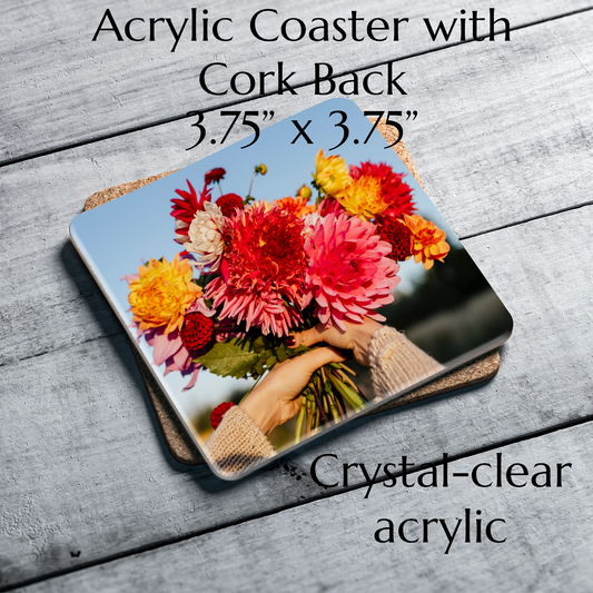 Acrylic Coaster with Cork Back - 3.75" Square