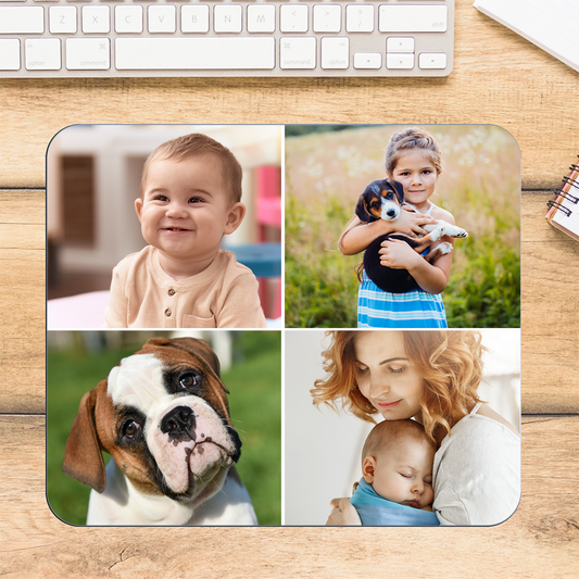 Custom Mousepad with 4 Photos and Text - Personalized Design