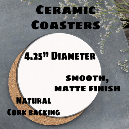 Set of 2 Ceramic Stone Coasters with Cork Back - Round 4.25"