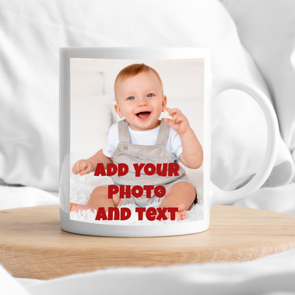 Personalized 2-Photo Coffee Mug with Custom Text – 11 oz & 15 oz Ceramic Gift