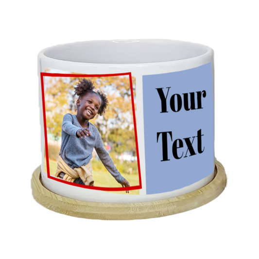 Small Personalized Custom Flower Pot: 4 Photos & 2 Text Boxes - Great Gift!