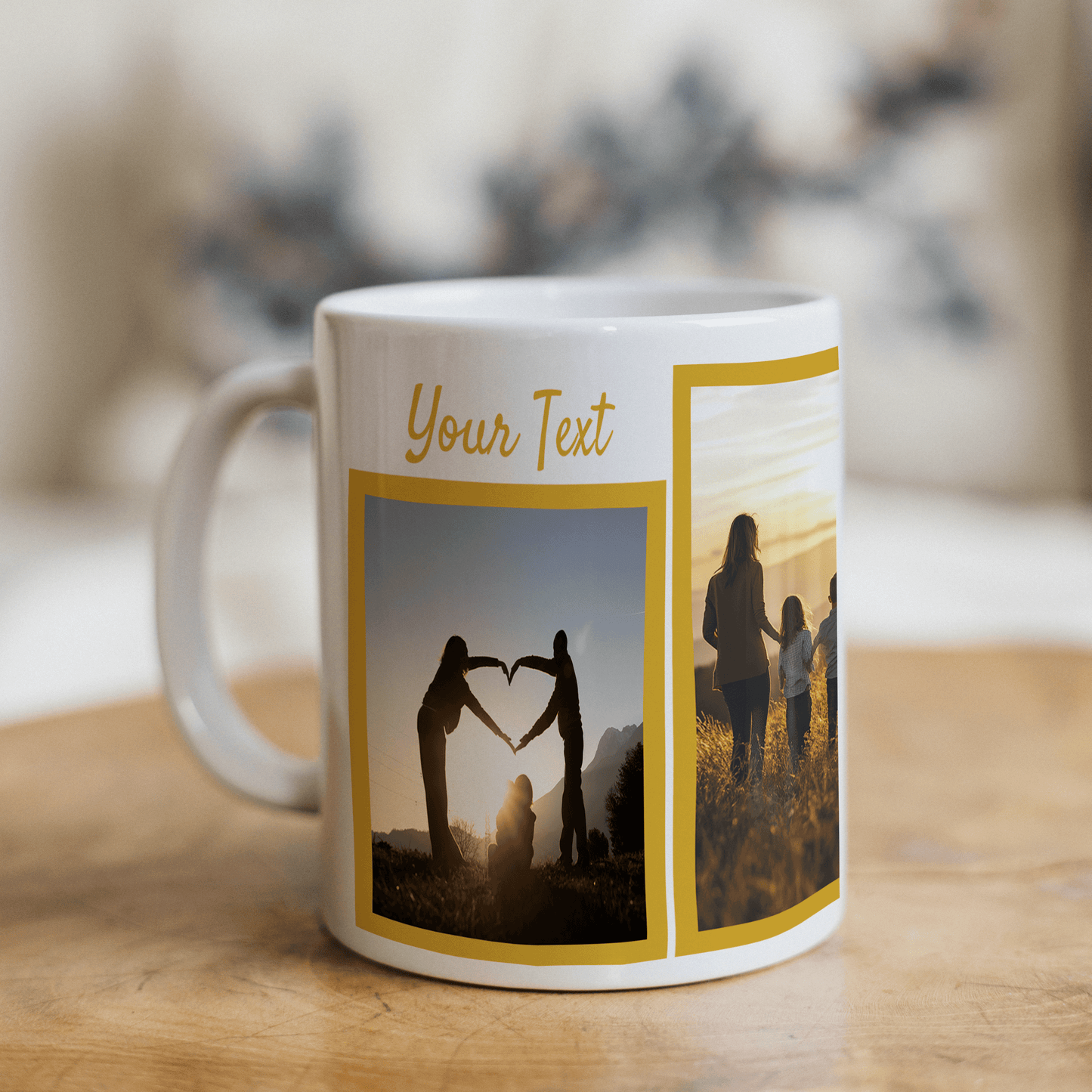 Custom Photo Mug - Framed 3 Images - Personalized Text Option