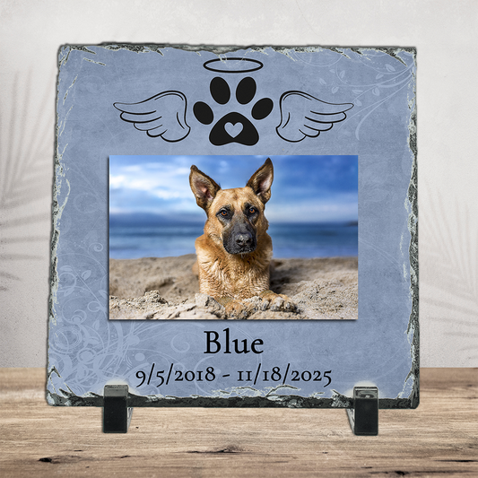 Pet Memorial Photo Slate - 6x6", 8x8", 12x12" Personalized Dog and Cat Sympathy Gift with Photo