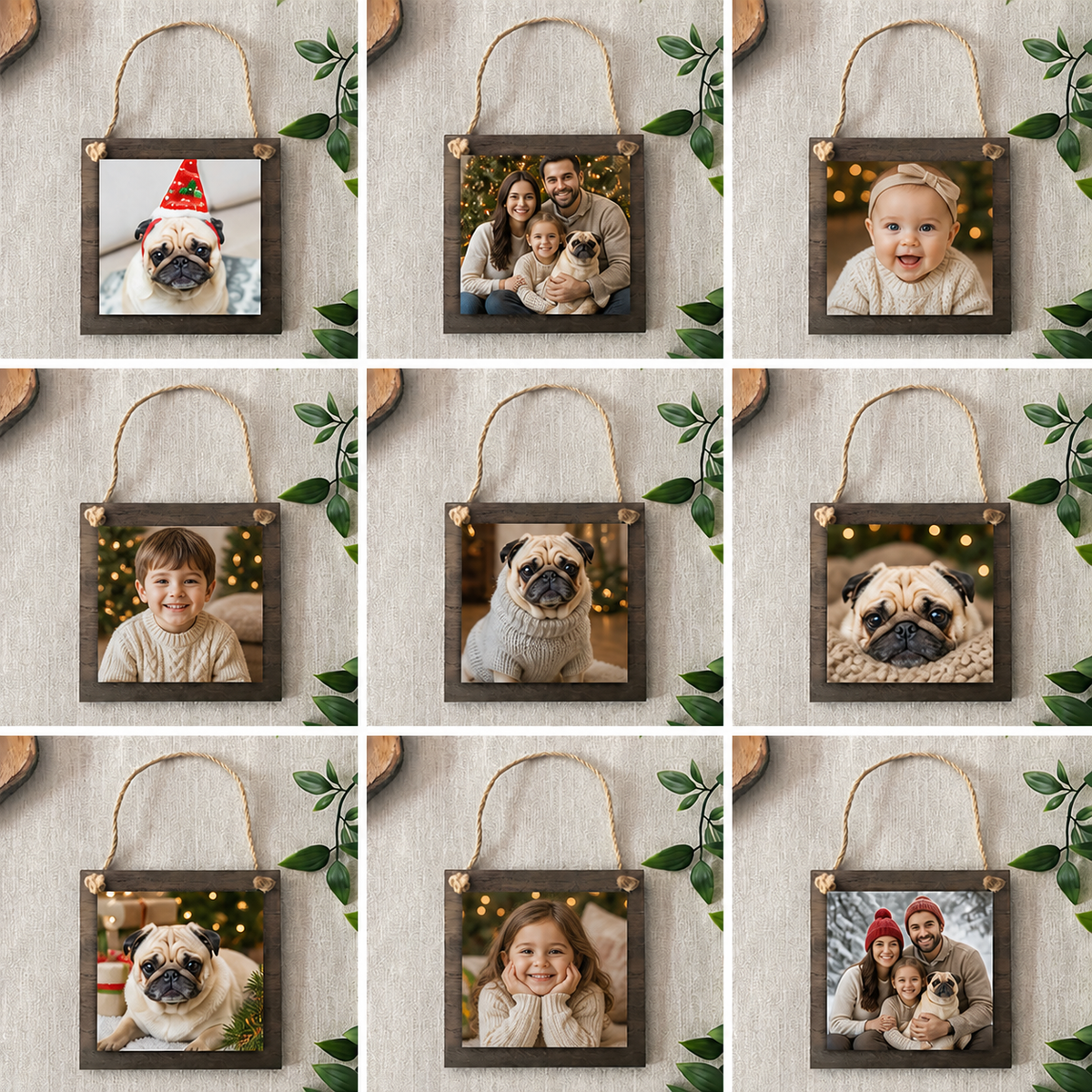 Dark Wood Square Ornament