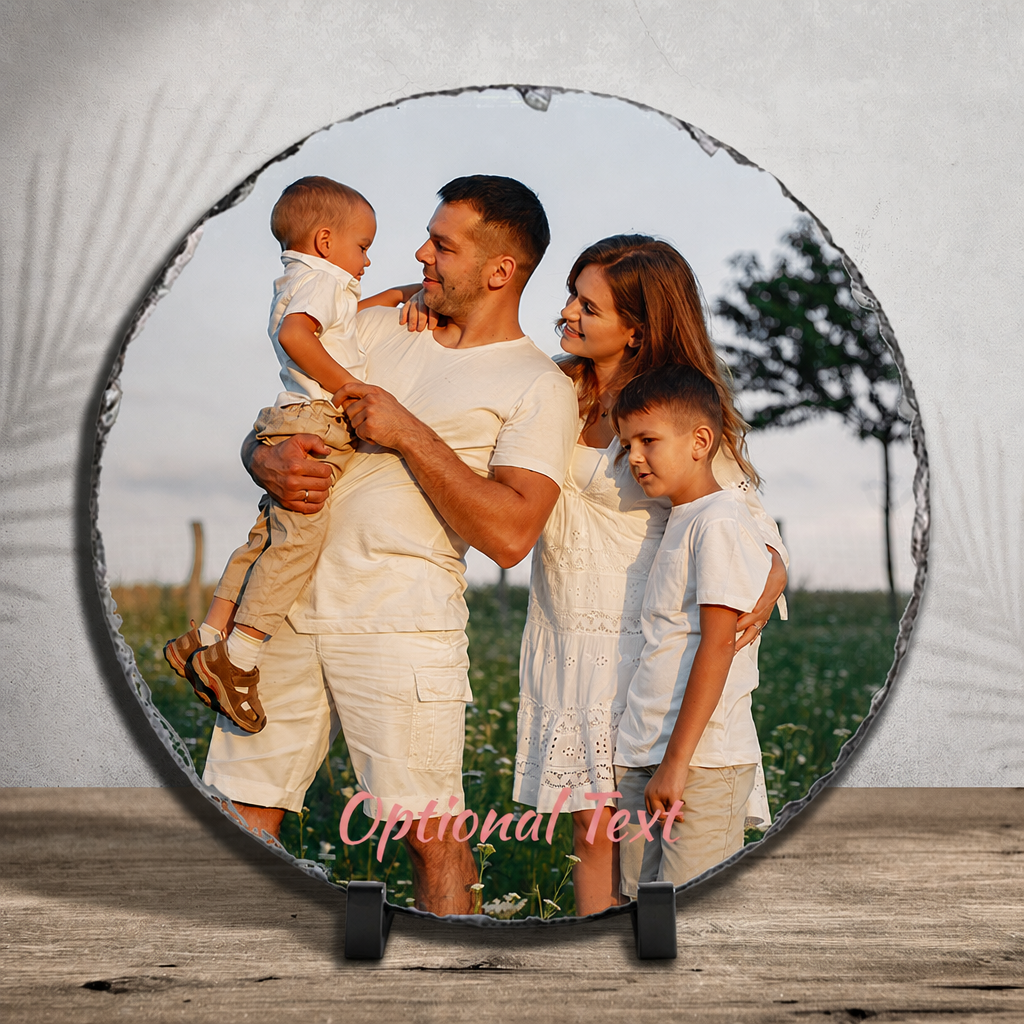 Personalized Photo Slate – Round 12" Diameter Custom Stone Picture Gift