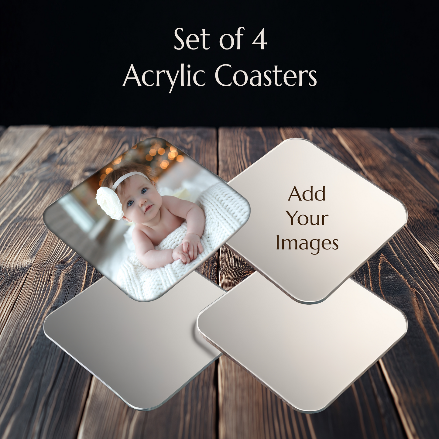 Set of 4 Acrylic Coaster with Cork Back - 3.75" Square