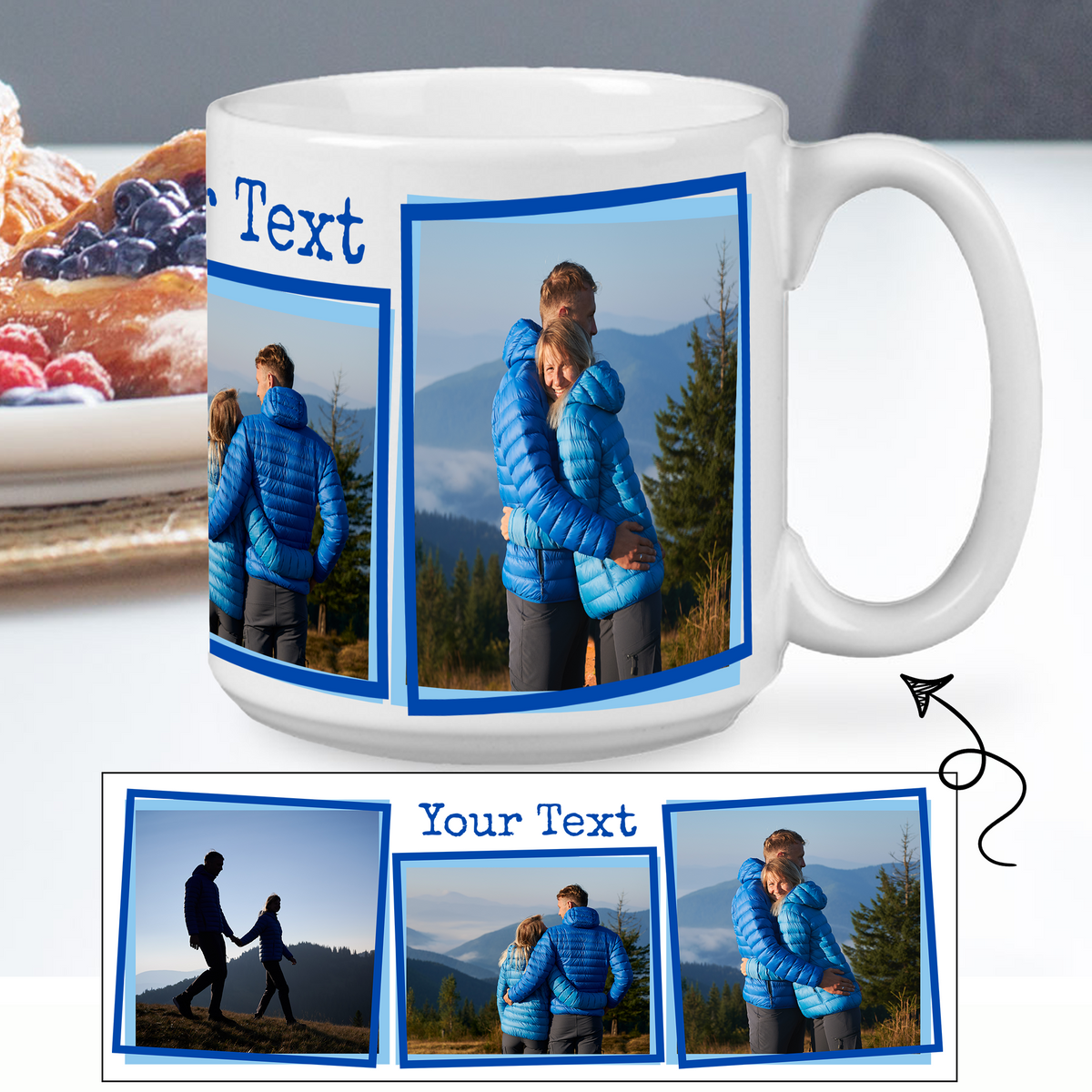 Jumbo 20 oz Photo Mug — 3 Double Framed Photos + Custom Text | Large Ceramic Gift