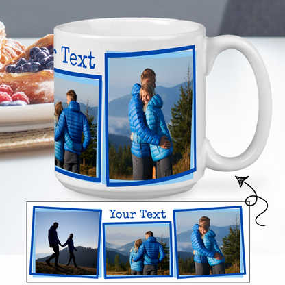 Jumbo 20 oz Photo Mug — 3 Double Framed Photos + Custom Text | Large Ceramic Gift