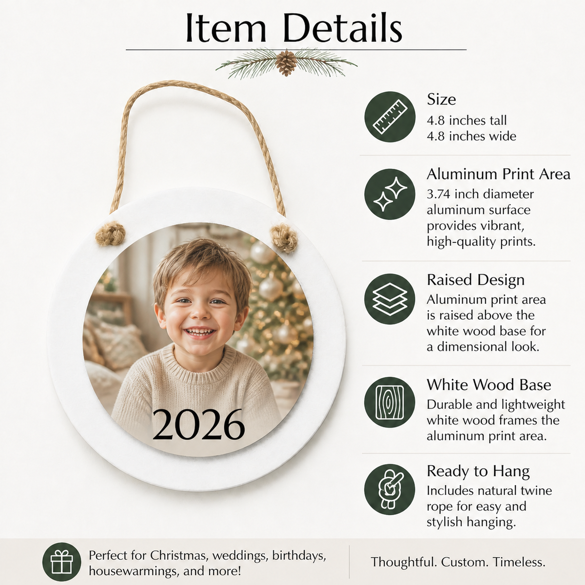 White Wood Circle Ornament