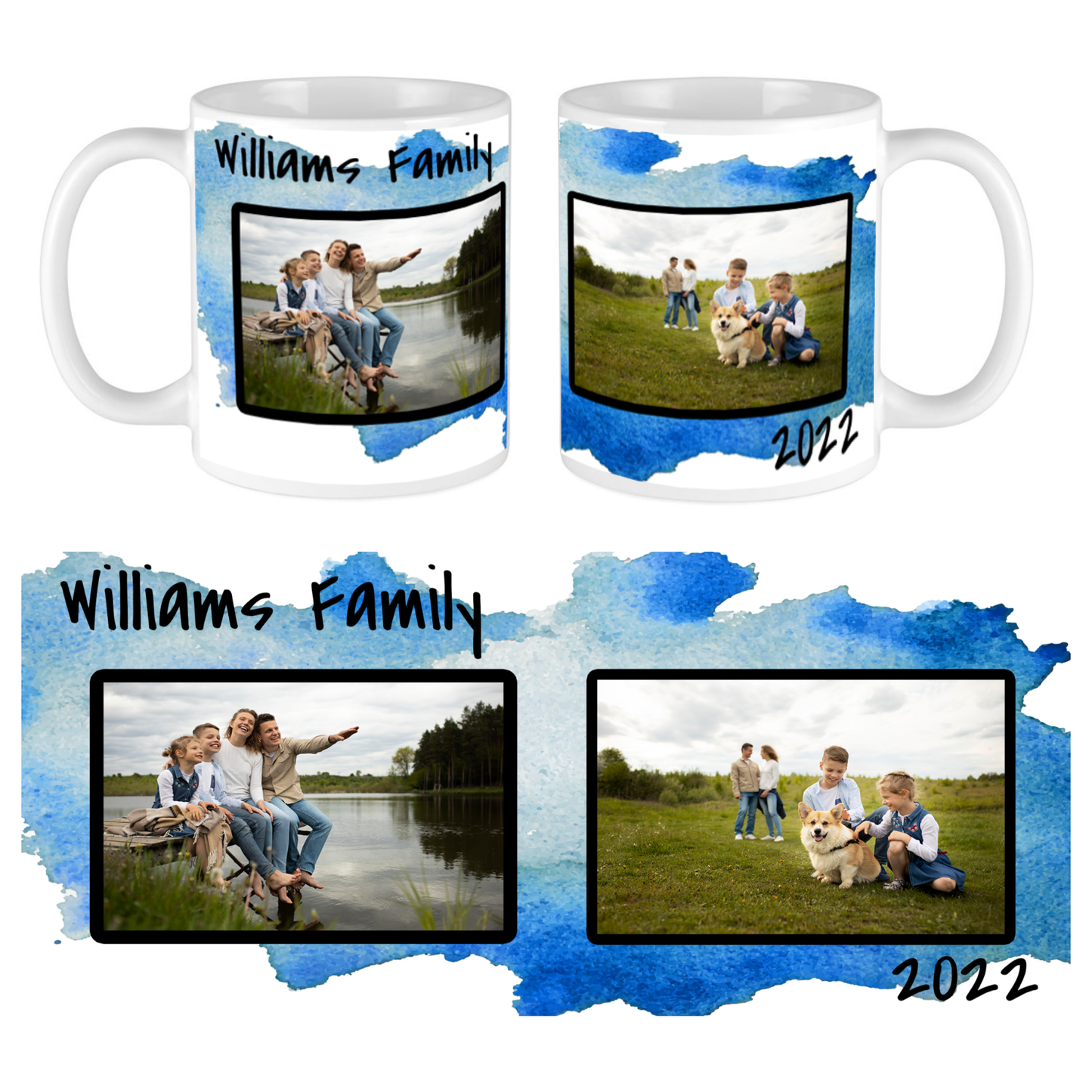 Watercolor Custom Photo Mug - Add a Splash of Art! - 2 Photos and Text